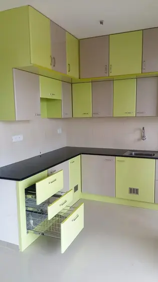 Lime Beige Modular Kitchen, completed by Lucky Enterprises