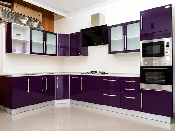 Purple Glossy Modular Kitchen, completed by Lucky Enterprises