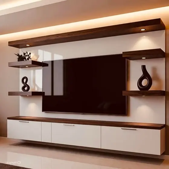 White Floating Shelves TV Unit, completed by Lucky Enterprises