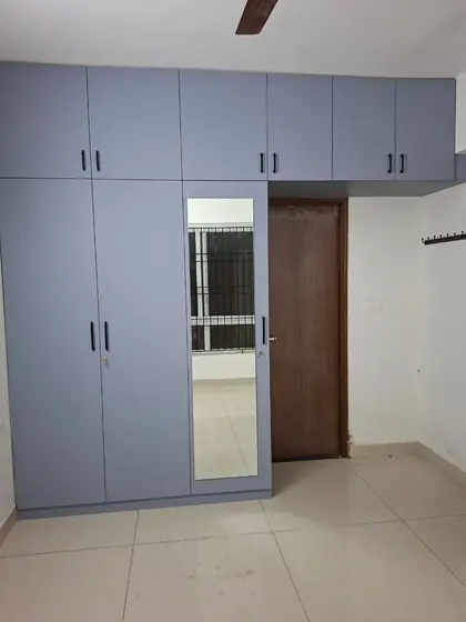 Blue Grey Mirror Wardrobe & Dressing Unit, completed by Lucky Enterprises