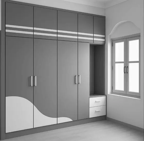 Grey White Stripe Wardrobe & Dressing Unit, completed by Lucky Enterprises