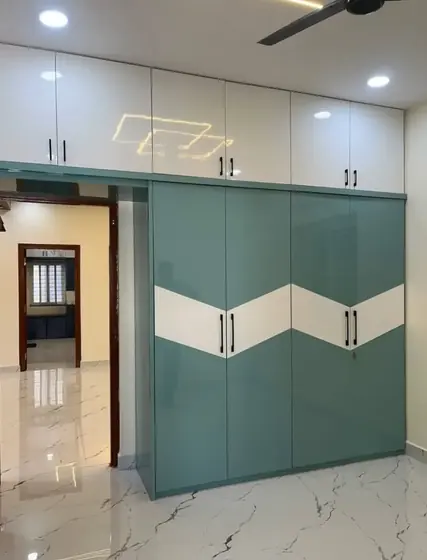 Teal White Chevron Wardrobe & Dressing Unit, completed by Lucky Enterprises
